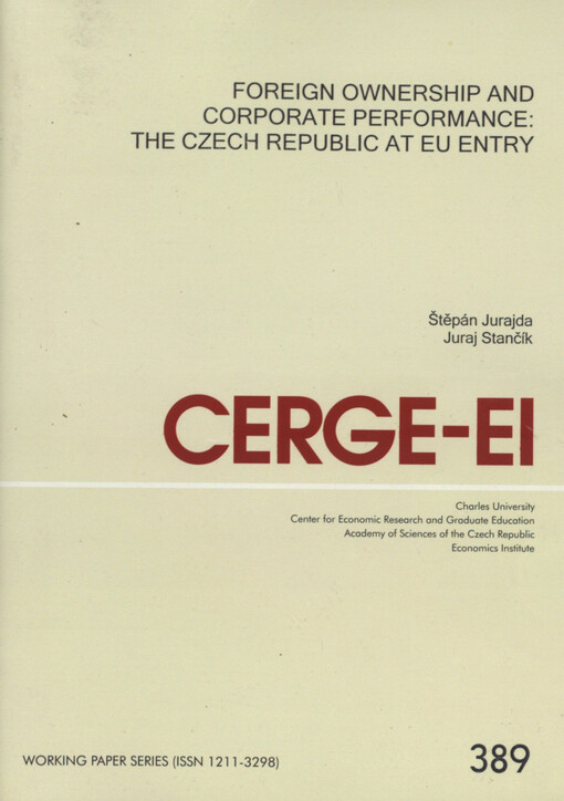 Foreign ownership and corporate performance : the Czech Republic at EU entry