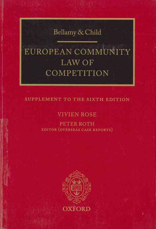 European community law of competition. Supplement to sixth edititon