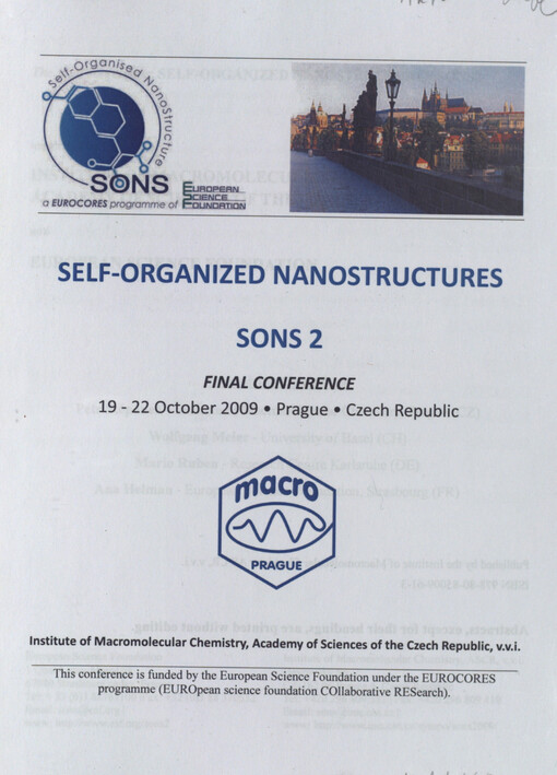 Self-organized nanostructures SONS 2 : final conference, 19-22 October 2009, Prague, Czech republic