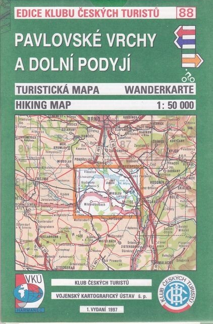 Pavlovské vrchy a dolní Podyjí turistická mapa