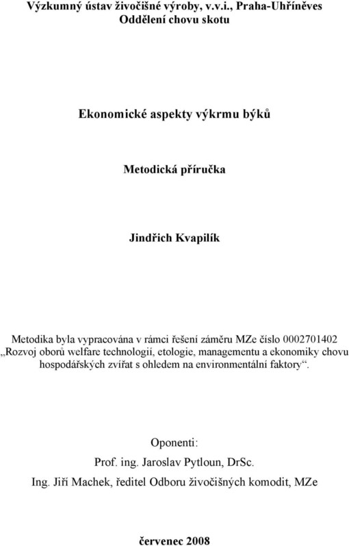 Ekonomické aspekty výkrmu býků : metodická příručka