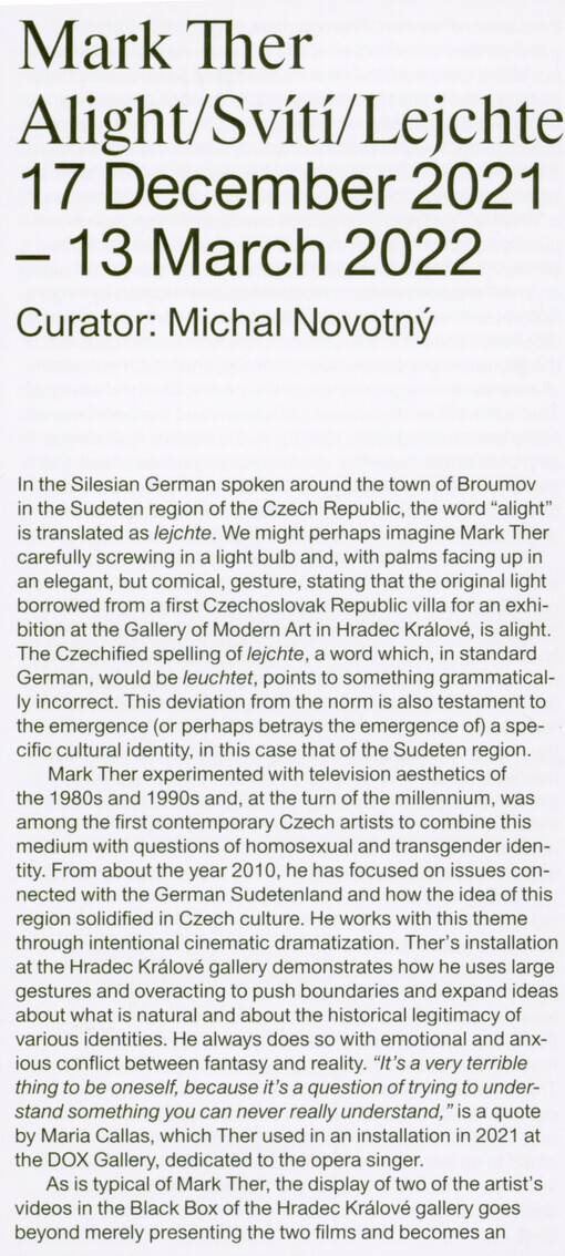 Mark Ther : alight = svítí = lejchte : 17 December 2021 - 13 March 2022