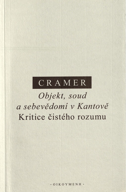 Objekt, soud a sebevědomí v Kantově Kritice čistého rozumu