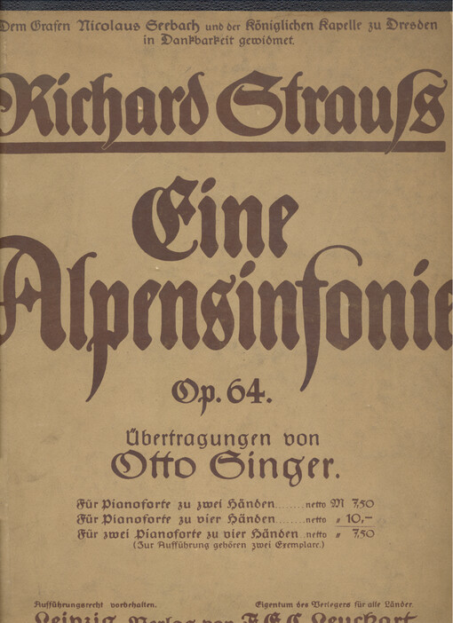 Eine Alpensinfonie, Op. 64 uebertragung für Pianoforte zu vier Händen