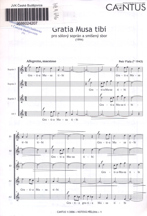 Gratia Musa tibi pro sólový soprán a smíšený sbor : (1994)