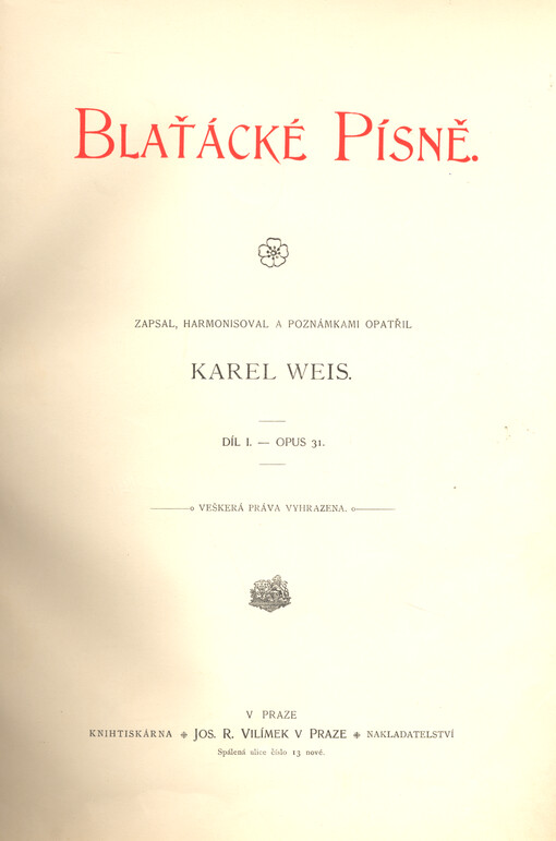 Blaťácké písně. Díl I. opus 31