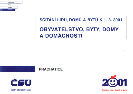 Sčítání lidu, domů a bytů k 1.3.2001 - obyvatelstvo, byty, domy a domácnosti. Prachatice