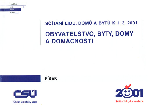 Sčítání lidu, domů a bytů k 1.3.2001 - obyvatelstvo, byty, domy a domácnosti. Okres Písek