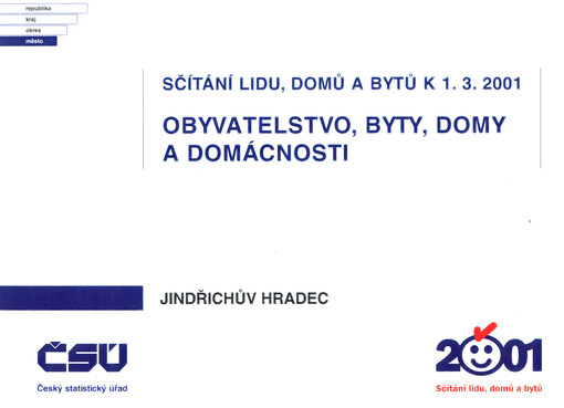 Sčítání lidu, domů a bytů k 1.3.2001 - obyvatelstvo, byty, domy a domácnosti. Jindřichův Hradec
