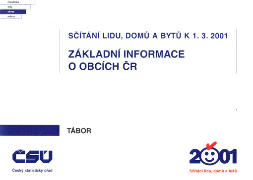 Sčítání lidu, domů a bytů k 1.3.2001 - základní informace o obcích. Okres Tábor