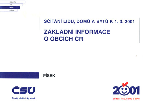 Sčítání lidu, domů a bytů k 1.3.2001 - základní informace o obcích : okres Písek