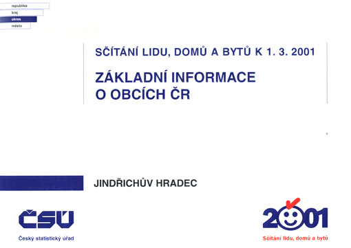 Sčítání lidu, domů a bytů k 1.3.2001 - základní informace o obcích : okres Jindřichův Hradec