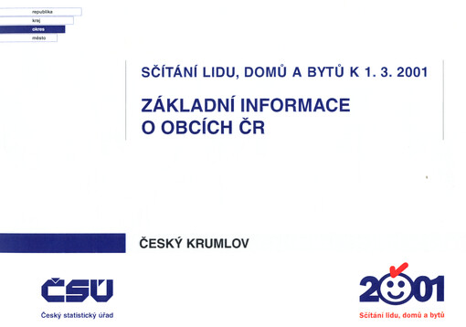 Sčítání lidu, domů a bytů k 1.3.2001 - základní informace o obcích : okres Český Krumlov