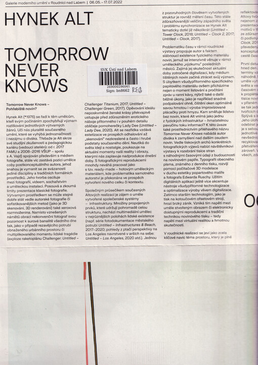 Hynek Alt: tomorrow never knows : Galerie moderního umění v Roudnici nad Labem, 06.05.-17.07.2022