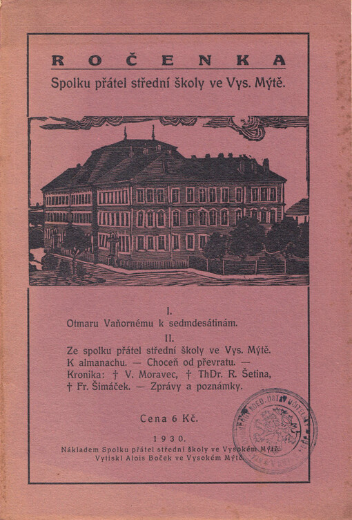 Ročenka Spolku přátel střední školy ve Vys. Mýtě: Otmaru Vaňornému k sedmdesátinám
