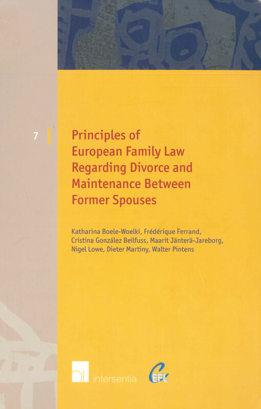 Principles of European family law regarding divorce and maintenance between former spouses