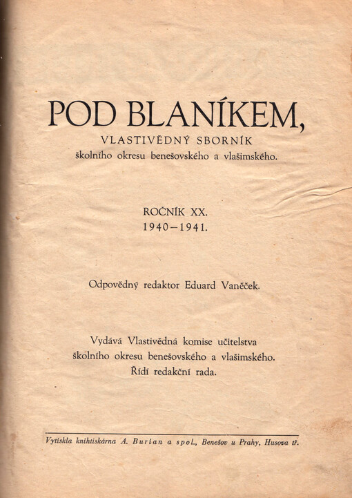 Pod Blaníkem : vlastivědný sborník školního okresu benešovského