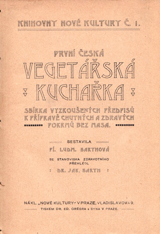První česká vegetářská kuchařka: sbírka vyzkoušených předpisů k přípravě chutných a zdravých pokrmů bez masa