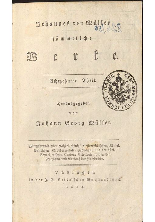 Johannes von Müller sämmtliche Werke. Achtzehnter Theil
