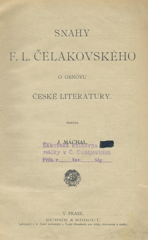 Snahy F.L. Čelakovského o obnovu české literatury