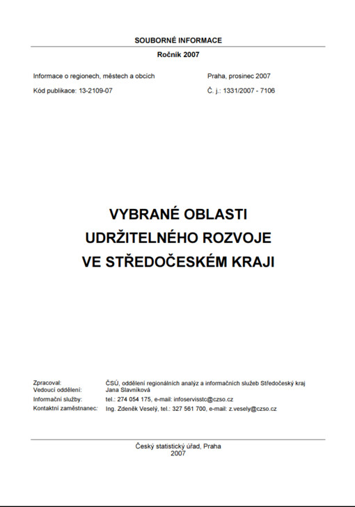 Vybrané oblasti udržitelného rozvoje v Středočeském kraji
