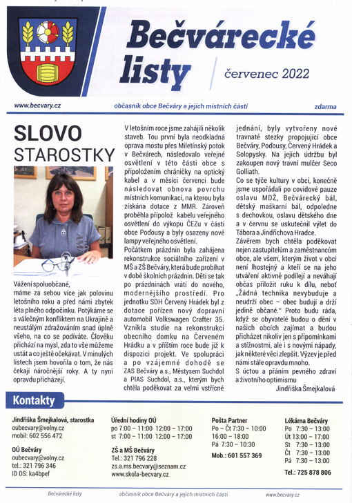Bečvárecké listy : občasník obce Bečváry a jejích místních částí