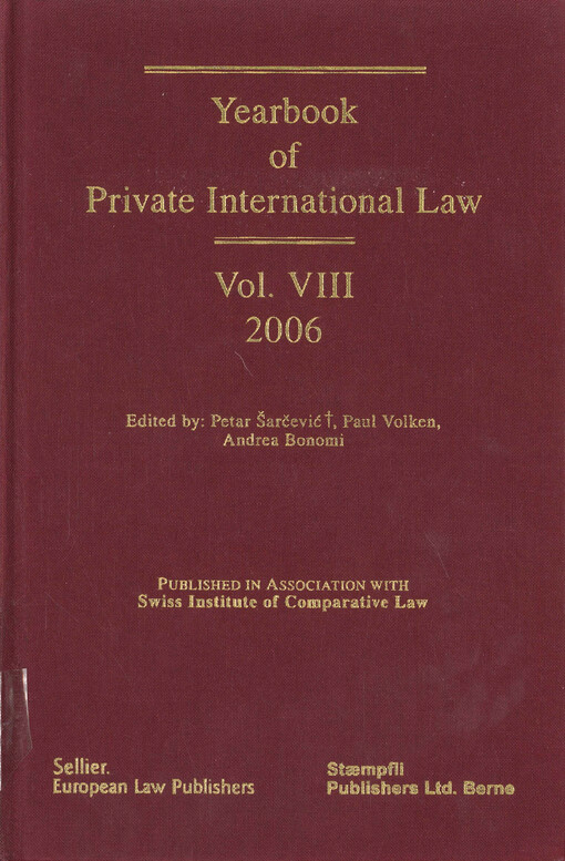 Yearbook of private international law. Volume VIII - 2006