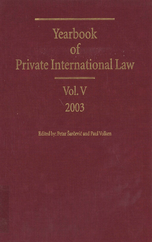 Yearbook of private international law. Volume V - 2003