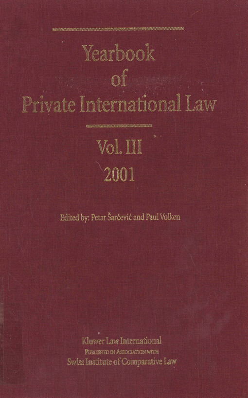 Yearbook of private international law. Volume III - 2001