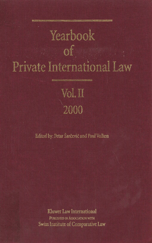 Yearbook of private international law. Volume II - 2000