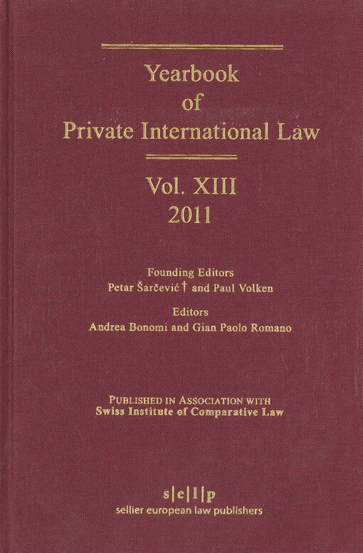 Yearbook of private international law. Volume XIII - 2011