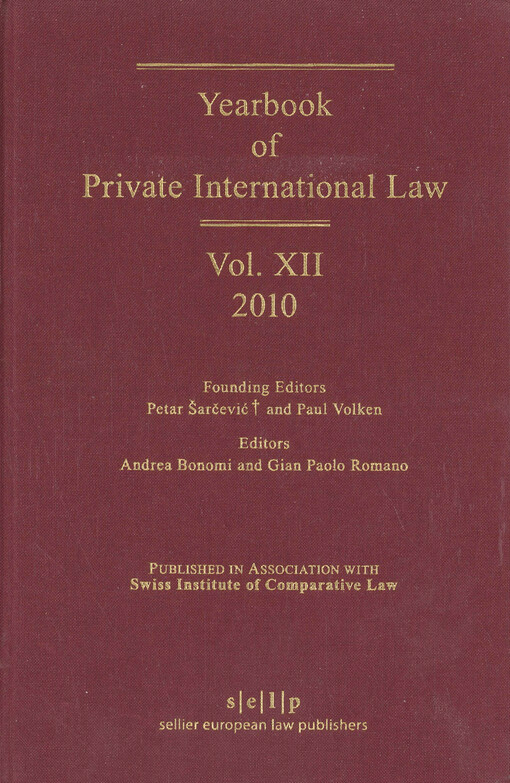 Yearbook of private international law. Volume XII - 2010