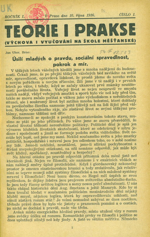 Teorie i prakse : výchova a vyučování na škole měšťanské