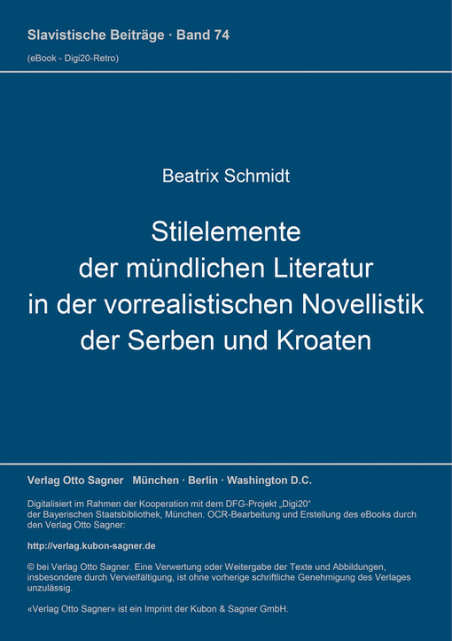 Stilelemente der mündlichen Literatur in der vorrealistischen Novellistik der Serben und Kroaten