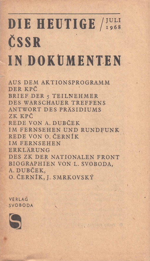 heutige ČSSR in Dokumenten - Juli 1968