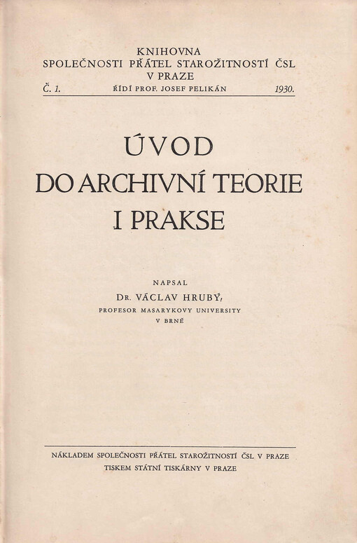Úvod do archivní teorie i prakse.