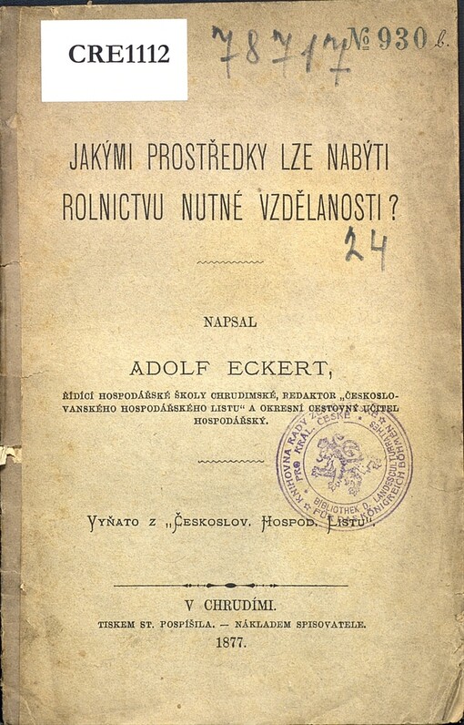 Jakými prostředky lze nabýti rolnictvu nutné vzdělanosti?