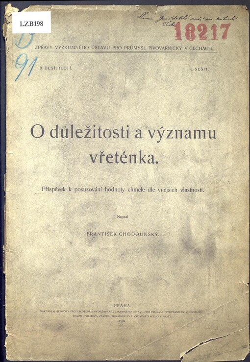 O důležitosti a významu vřeténka: Příspěvek k posuzování hodnoty chmele dle vnějších vlastností