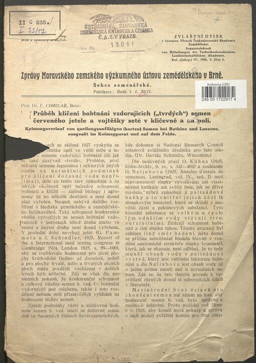 Průběh klíčení bobtnání vzdorujících (