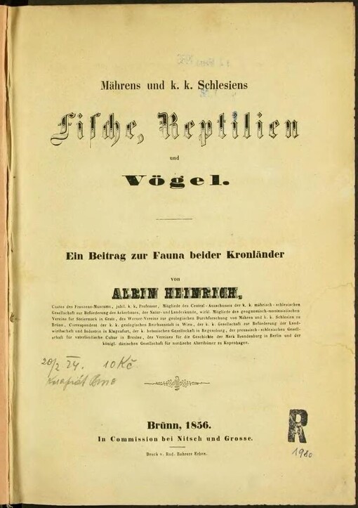 Mährens und k.k. Schlesiens Fische, Reptilien und Vögel: ein Beitrag zur Fauna beider Kronländer