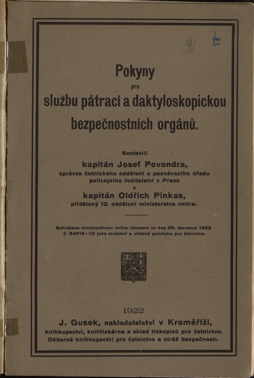 Pokyny pro službu pátrací a daktyloskopickou bezpečnostních orgánů