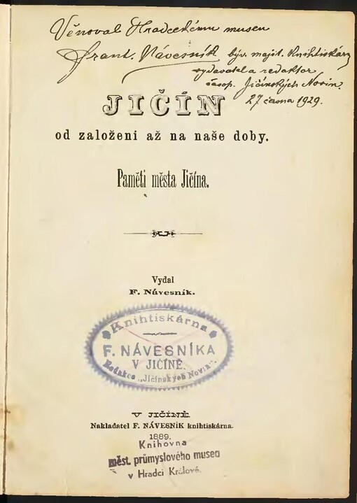 Jičín od založení až na naše doby : paměti města Jičína