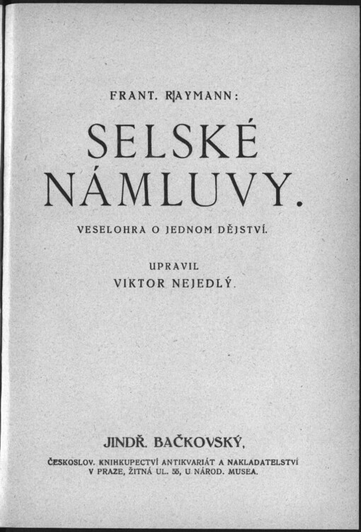 Selské námluvy: veselohra o jednom dějství