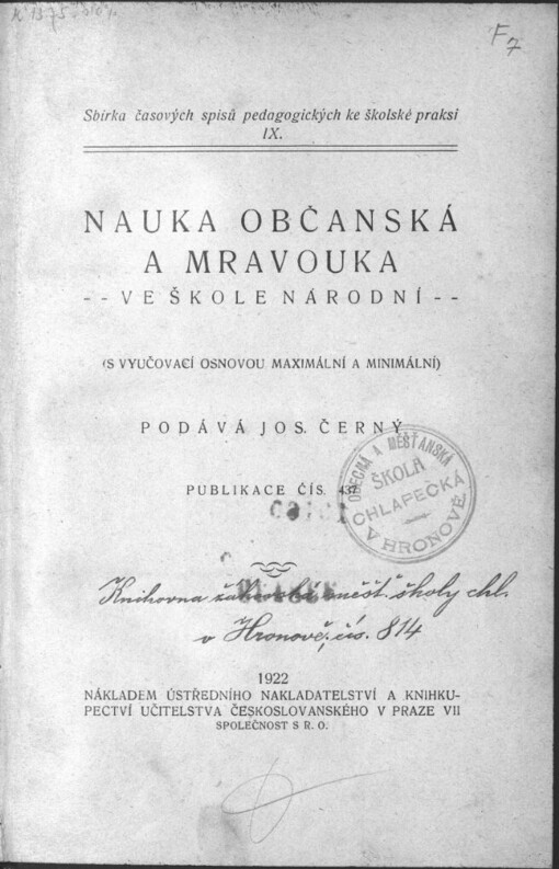 Nauka občanská a mravouka ve škole národní: (s vyučovací osnovou maximální a minimální)