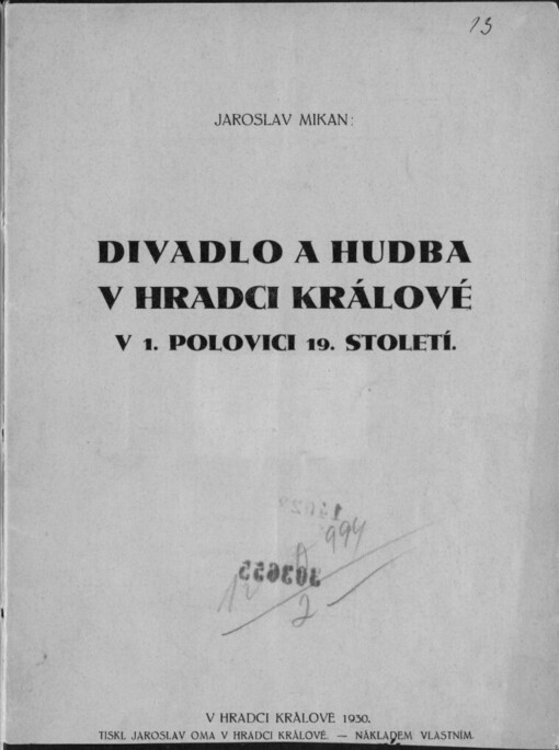 Divadlo a hudba v Hradci Králové v 1. polovici 19. století