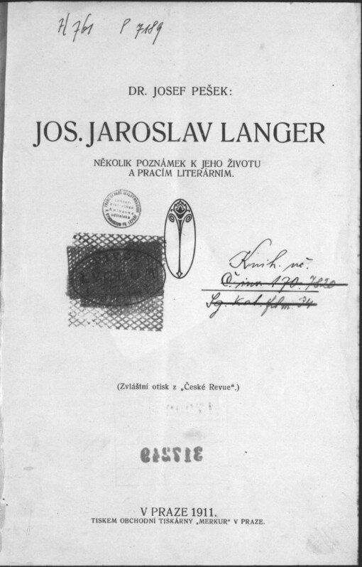 Jos. Jaroslav Langer: několik poznámek k jeho životu a pracím literárním