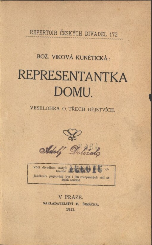 Representantka domu: veselohra o třech dějstvích