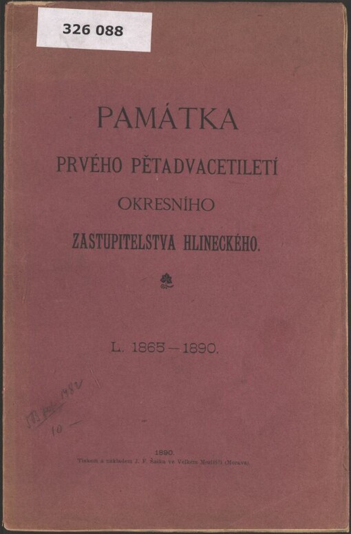 Památka prvého pětadvacetiletí okresního zastupitelstva hlineckého: L. 1865 - 1890