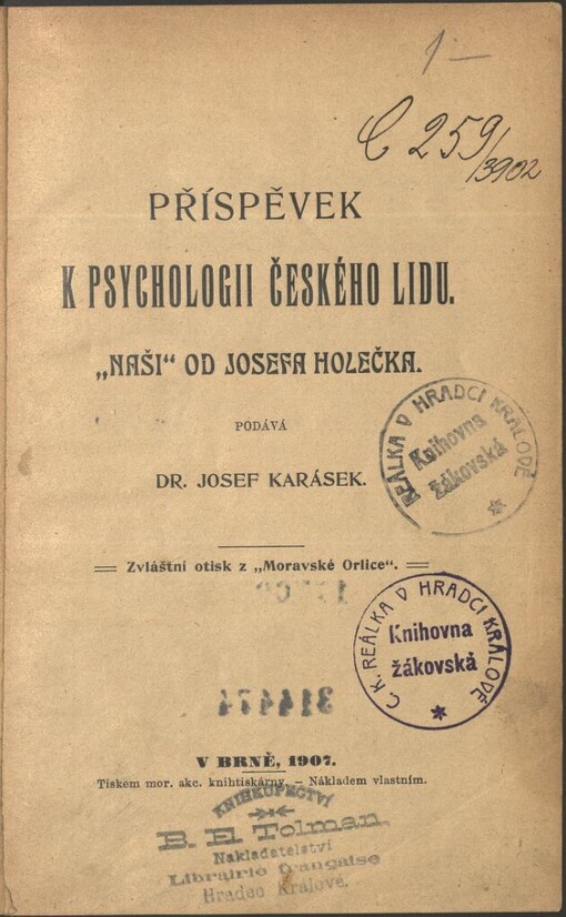 Příspěvek k psychologii českého lidu: 
