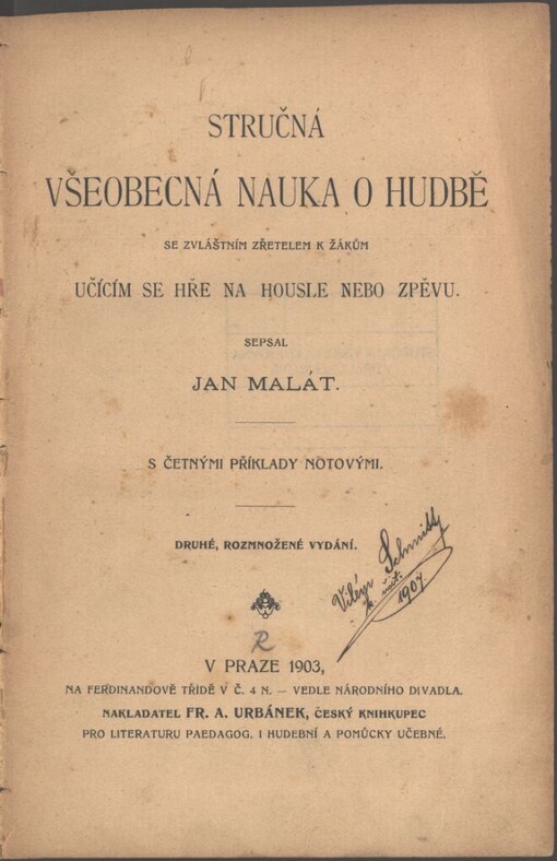 Stručná všeobecná nauka o hudbě se zvláštním zřetelem k žákům učícím se hře na housle nebo zpěvu